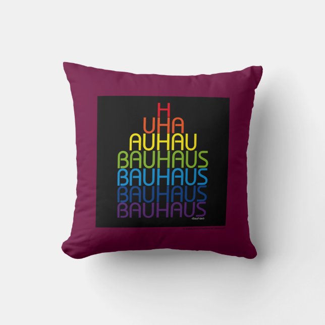 Almohada de diseño tipográfico Bauhaus Rainbow (Anverso)
