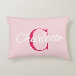 Almohada de dormitorio con monograma rosa Preppy y