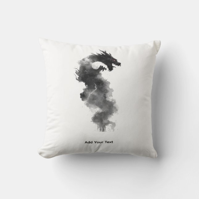 Almohada de dragón de fantasía de tinta negra abst (Anverso)