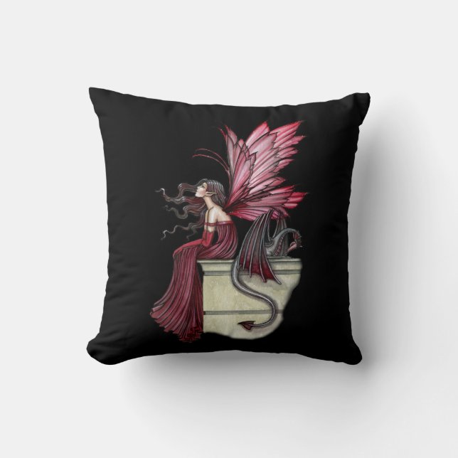Almohada de Dragon Rubí Inquieto y Hada (Anverso)