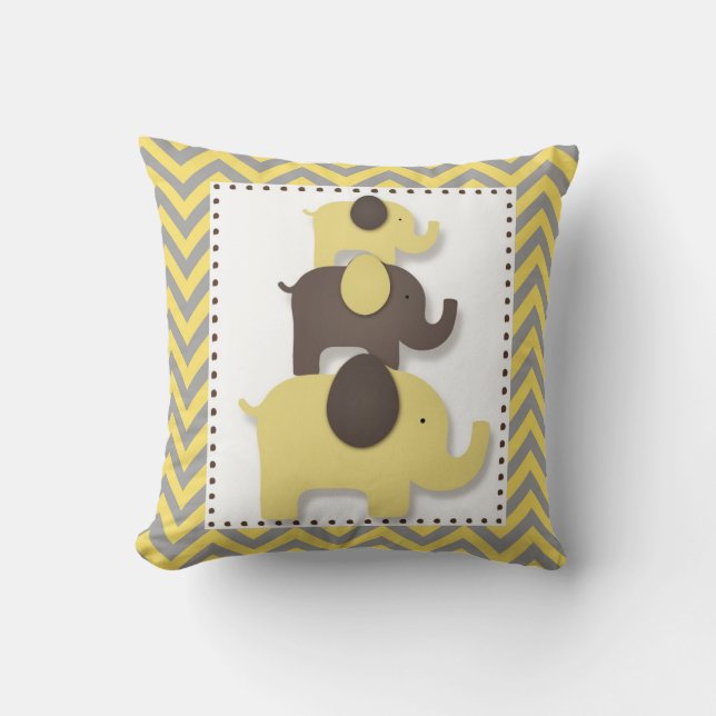 Almohada de elefante con chevron gris y amarillo (Anverso)