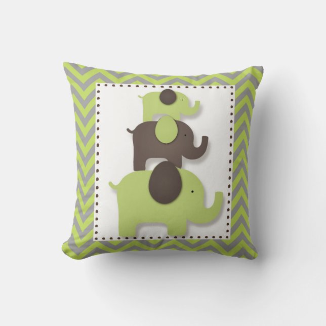 Almohada de elefante con Chevron Verde y Gris (Anverso)