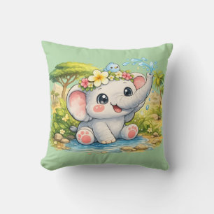 Almohada de elefante kawaii lindo y feliz