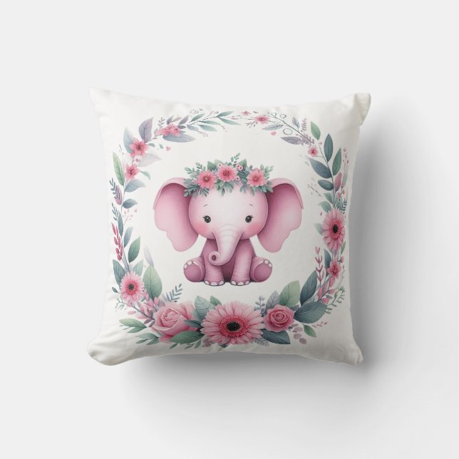 Almohada de elefante lindo en rosa (Anverso)