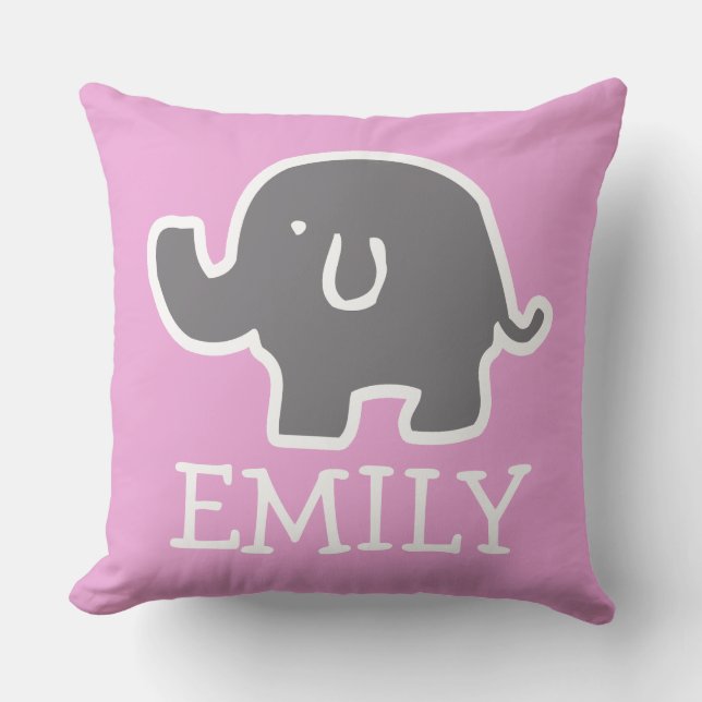 Almohada De Elefante Rosa Y Gris Cálido Para Niños (Anverso)