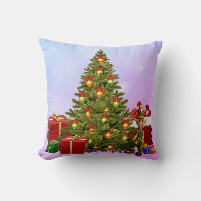 Almohada de Elfo del Árbol de Navidad y Regalos (Anverso)