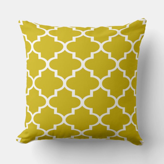 Almohada de encaje de cuatro hojas blanco mostaza (Anverso)