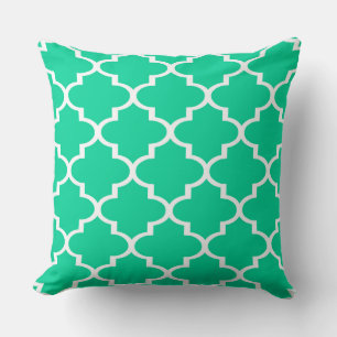 Almohada de encaje de cuatro hojas turquesa blanca