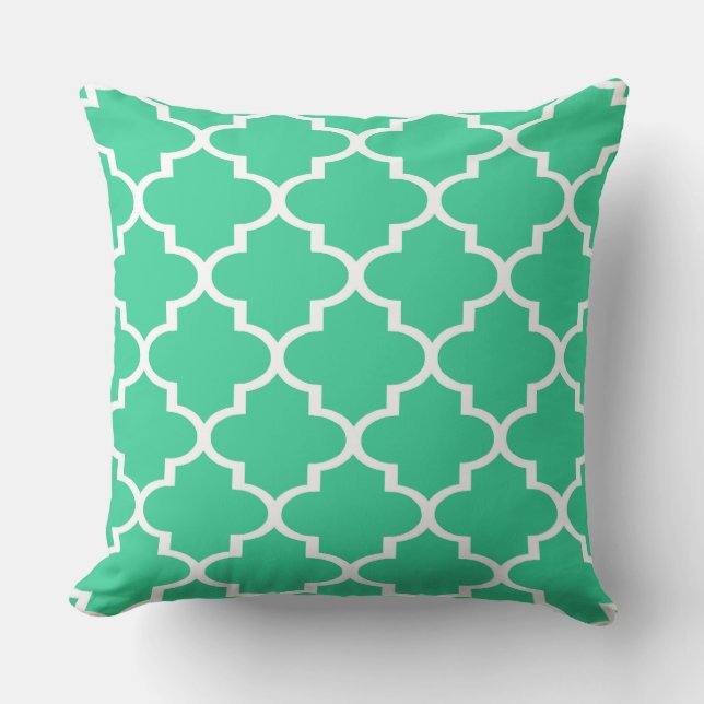 Almohada de encaje de cuatro hojas turquesa blanca (Anverso)