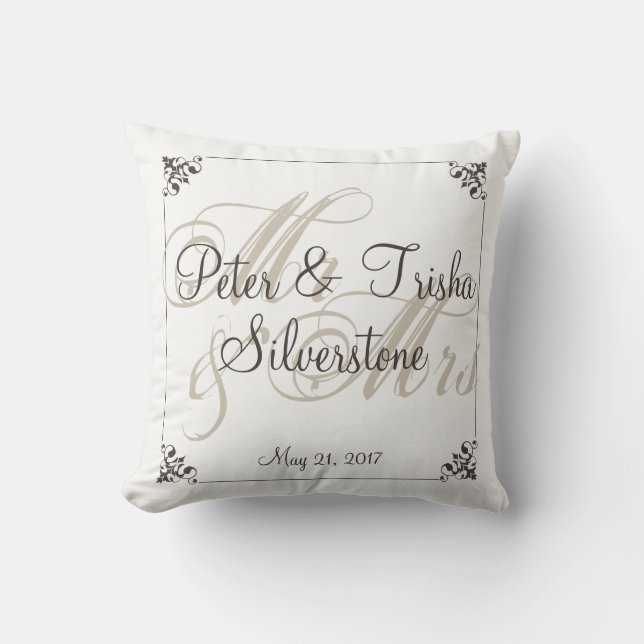 Almohada de encargo de la boda de Mr&Mrs, (Anverso)