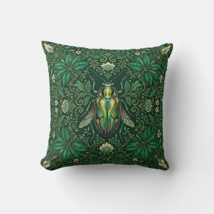 Almohada de escarabajo joya iridiscente esmeralda