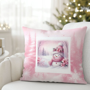 Almohada de escena invernal de muñeco de nieve ros