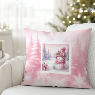 Almohada de escena invernal de muñeco de nieve ros