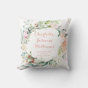 Almohada de estadísticas de nacimiento de bebé con
