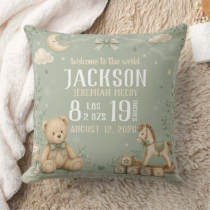 Almohada de estadísticas de nacimiento de bebé en 