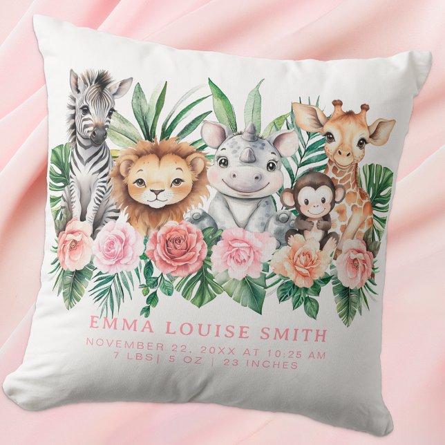 Almohada de Estadísticas de Nacimiento de Niña Beb (Cute Baby Birth Stat Pillow Keepsake)