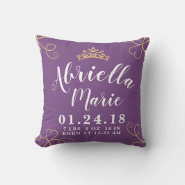 Almohada de estadísticas de nacimiento de princesa