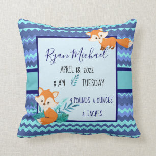 Almohada de estadísticas de nuevo bebé Fox azul re