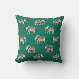 Almohada de estampado de elefante verde esmeralda