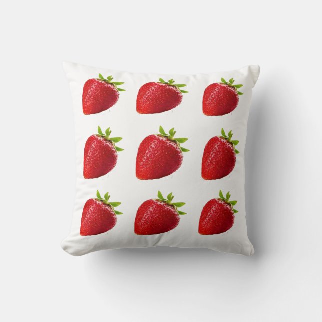 almohada de estampado de fresa, cojín rojo y blanc (Anverso)