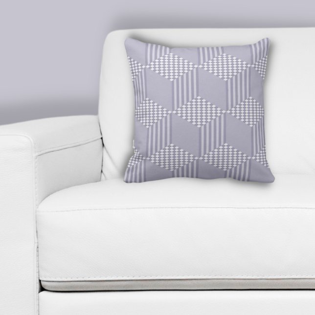 Almohada de estilo con rayas grises y cuadros de d (Stylish Grey Stripes Diamond Checkers Throw Pillow, Living Room)