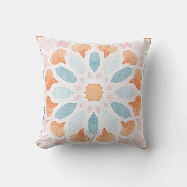 almohada de estilo marroquí en azul y naranja (Anverso)