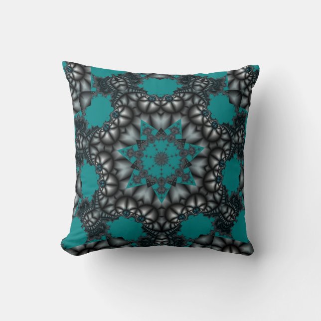 almohada de estrella Verde azulada y gris fractal  (Anverso)