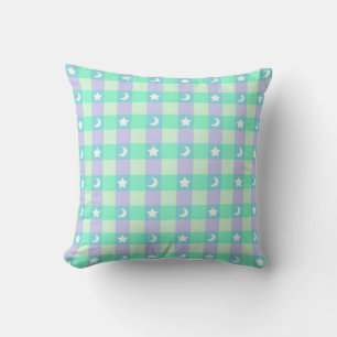 Almohada de estrellas y lunas lavanda y azul verdo