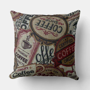 Almohada de etiquetas de café antiguas