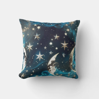 Almohada de Fases Lunares Celestiales Azul Hielo