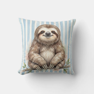Almohada de fauna y flora de perezoso acuarela