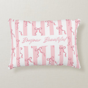 Almohada de felpa con lazos rosados y rayas Coquet