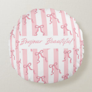 Almohada de felpa con lazos y rayas rosa Coquette