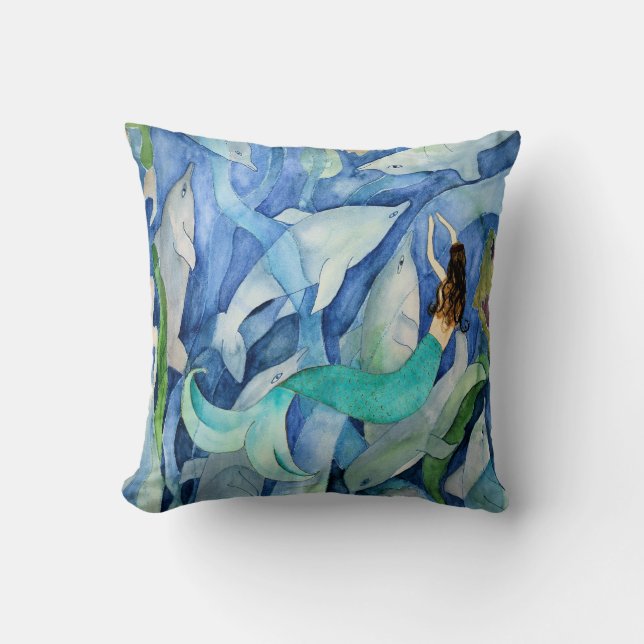 Almohada de fiesta de delfines y sirena (Anverso)