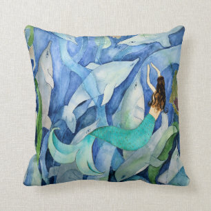 Almohada de fiesta de delfines y sirena