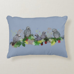 Almohada de fiesta de loro gris africano (azul cla