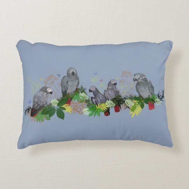 Almohada de fiesta de loro gris africano (azul cla (Anverso)