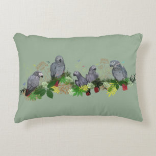 Almohada de fiesta de loro gris africano (verde cl