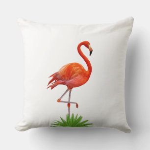 Almohada de Flamingo Rojo y Hojas de Palma Tropica