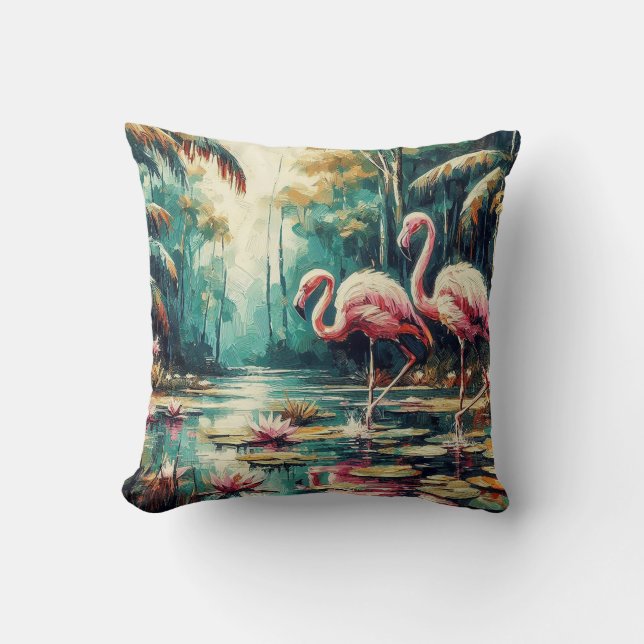 Almohada de Flamingos Tropicales (Anverso)