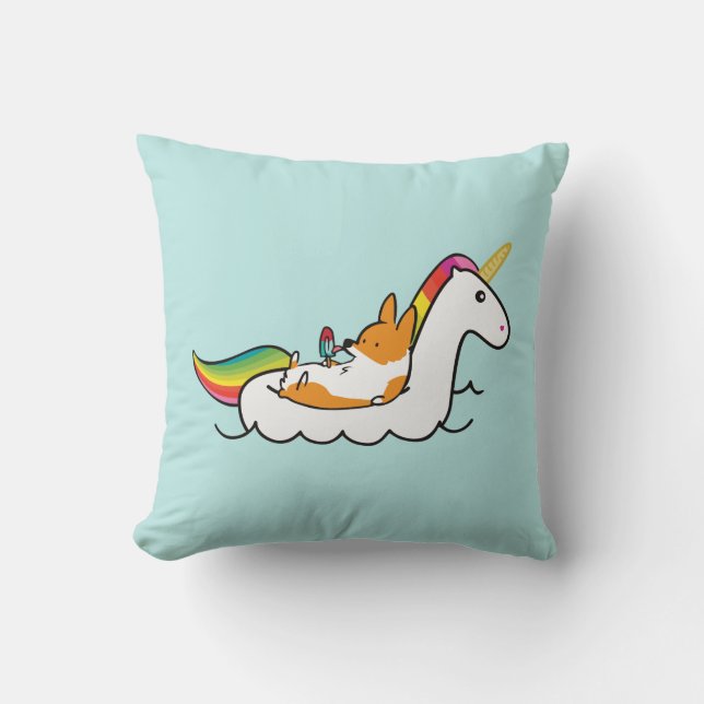 Almohada de Floatie del unicornio del Corgi (Anverso)