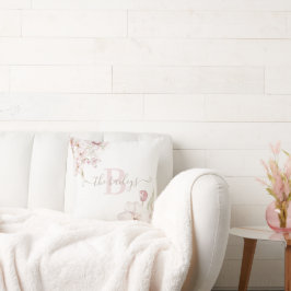 Almohada de flor de cerezo acuarela monogramada