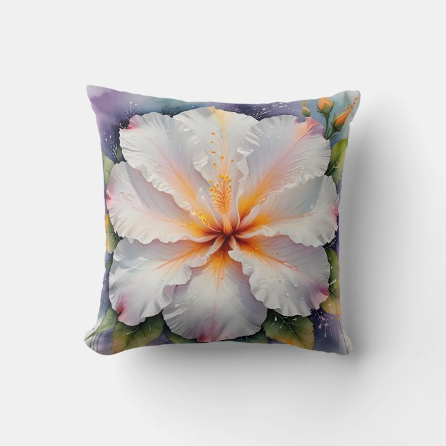 almohada de flor de hibisco blanca (Anverso)