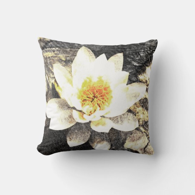 almohada de flor de loto gris y amarillo (Anverso)