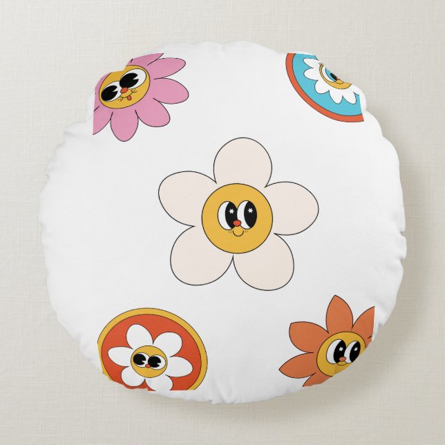 almohada de flor retro de ilustracion crema rosa (Anverso)