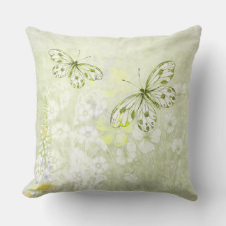 Almohada de Floral Verde Suave con Mariposas