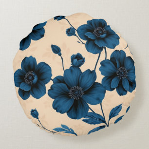Almohada de flores azules victorianas sobre fondo 
