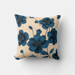 Almohada de flores azules victorianas sobre fondo 