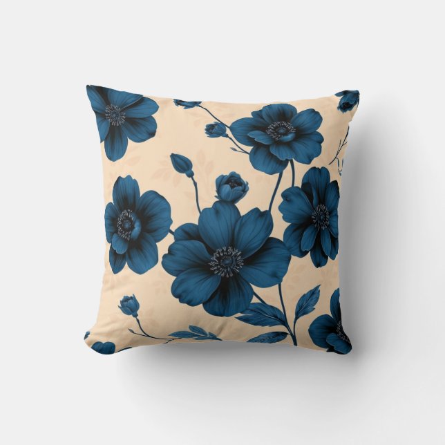 Almohada de flores azules victorianas sobre fondo  (Anverso)
