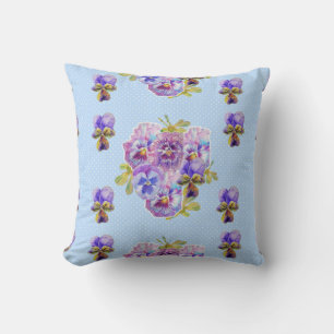 Almohada de flores con patrón floral azul Shabby C